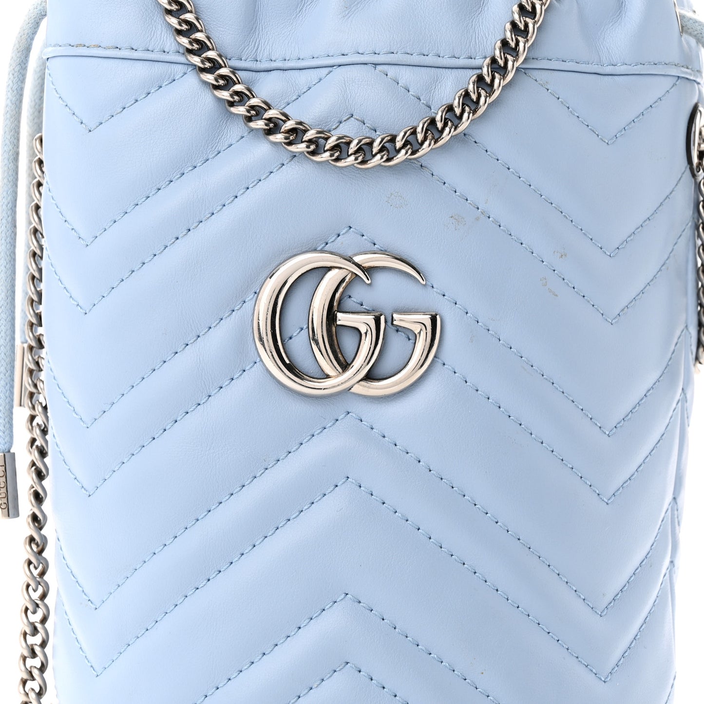 Calfskin Matelasse Mini GG Marmont 2.0 Bucket Bag Porcelain Light Blue