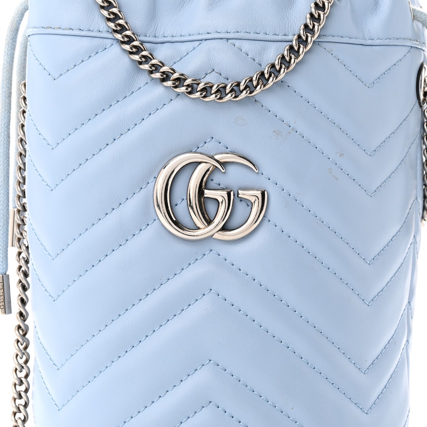 Gucci Calfskin Matelasse Mini GG Marmont 2.0 Bucket Bag Porcelain Light Blue 8 of 10