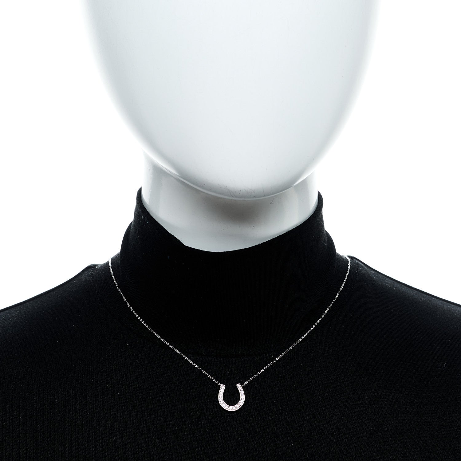 Tiffany Platinum Diamond Horseshoe Pendant Necklace 2 of 5