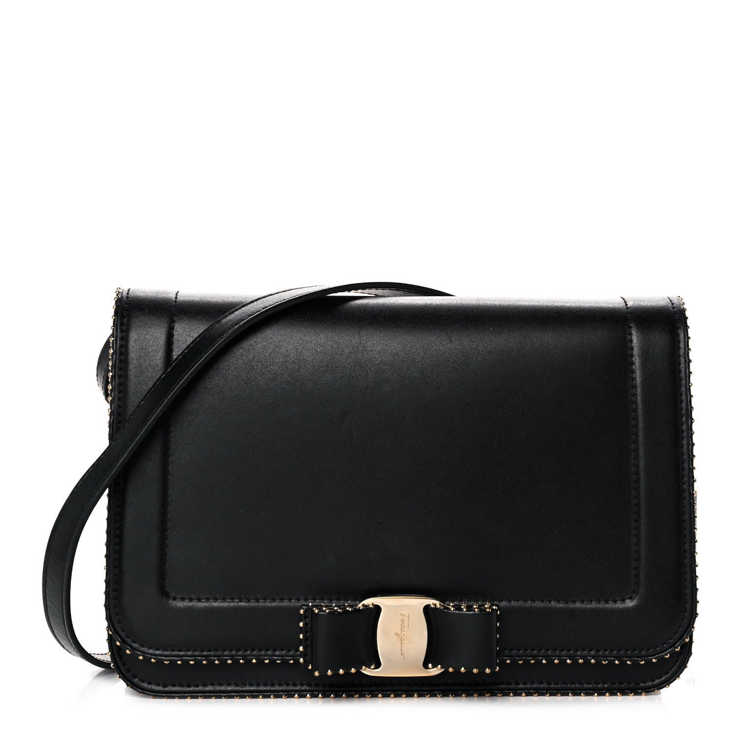 Salvatore Ferragamo Calfskin Studded Vara Bow Bag Black 1 of 11