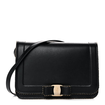 Salvatore Ferragamo Calfskin Studded Vara Bow Bag Black 1 of 11
