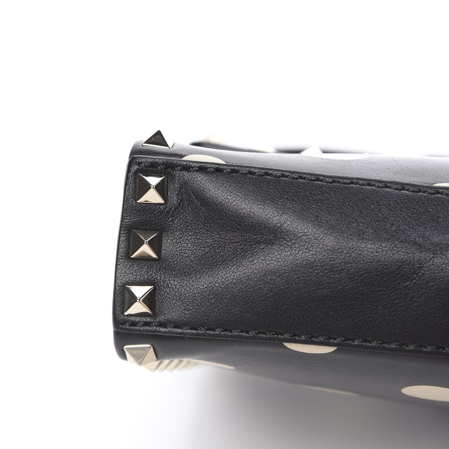 Vitello Polka Dot Medium Rockstud Flip Lock Crossbody Bag Black Light Ivory