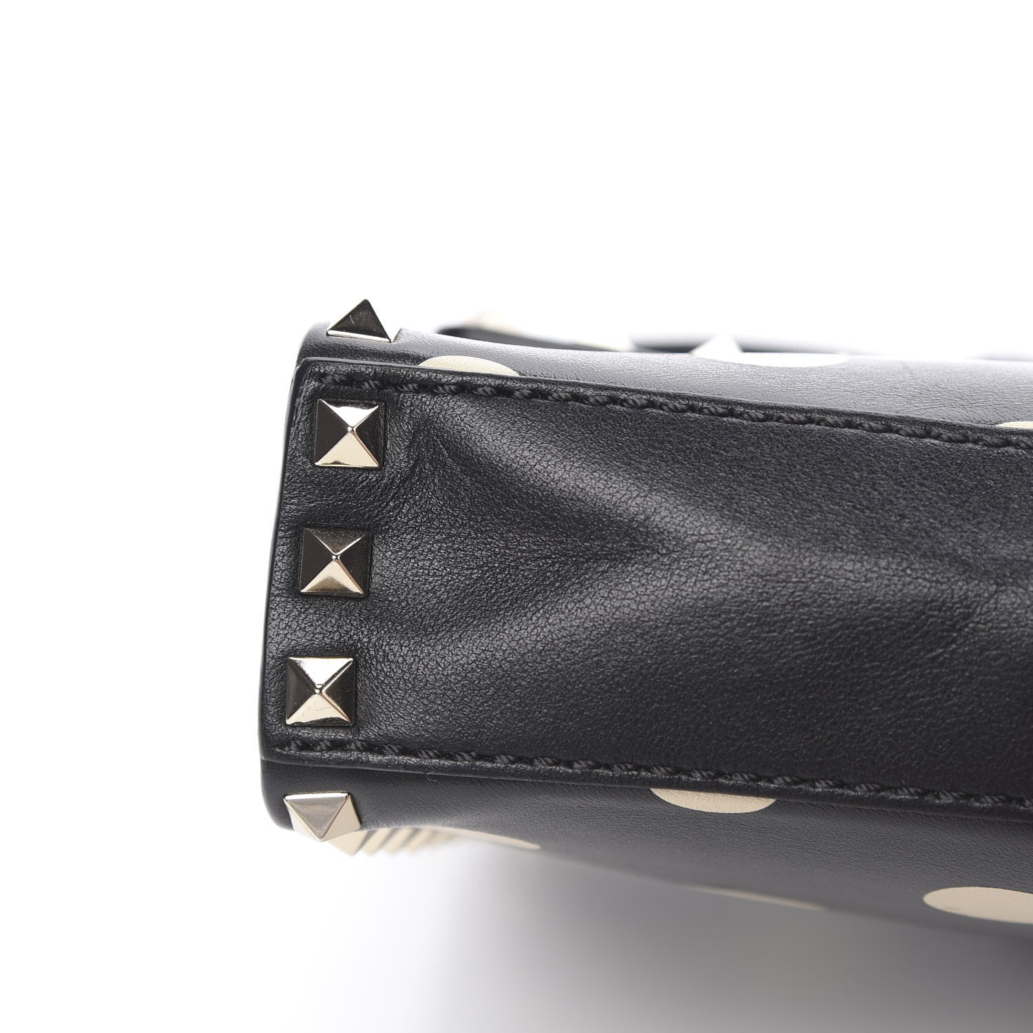 Valentino Garavani Vitello Polka Dot Medium Rockstud Flip Lock Crossbody Bag Black Light Ivory 14 of 14