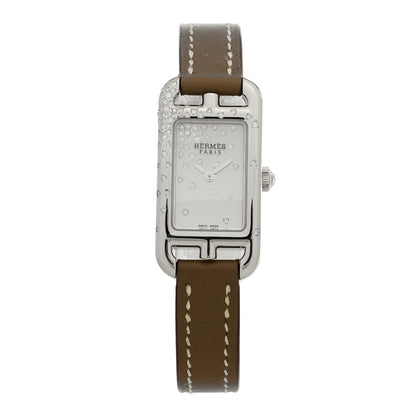 Hermes Stainless Steel Swift Diamond 17mm Nantucket Jete De Diamants Quartz Watch Etoupe 1 of 4