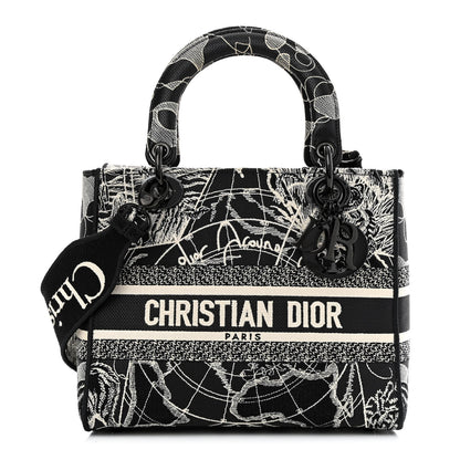 Christian Dior Toile de Jouy Embroidered Medium Lady D-Lite Black White 1 of 9