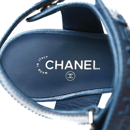Chanel Iridescent Calfskin Logo CC Turnlock Sandals 37.5 Blue 5 of 10
