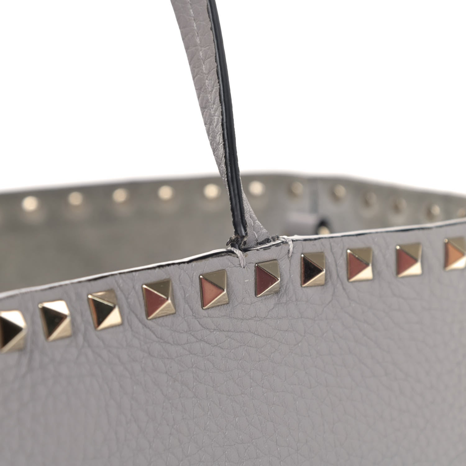 Valentino Garavani Grained Calfskin Rockstud Shoulder Tote Pastel Grey 10 of 10