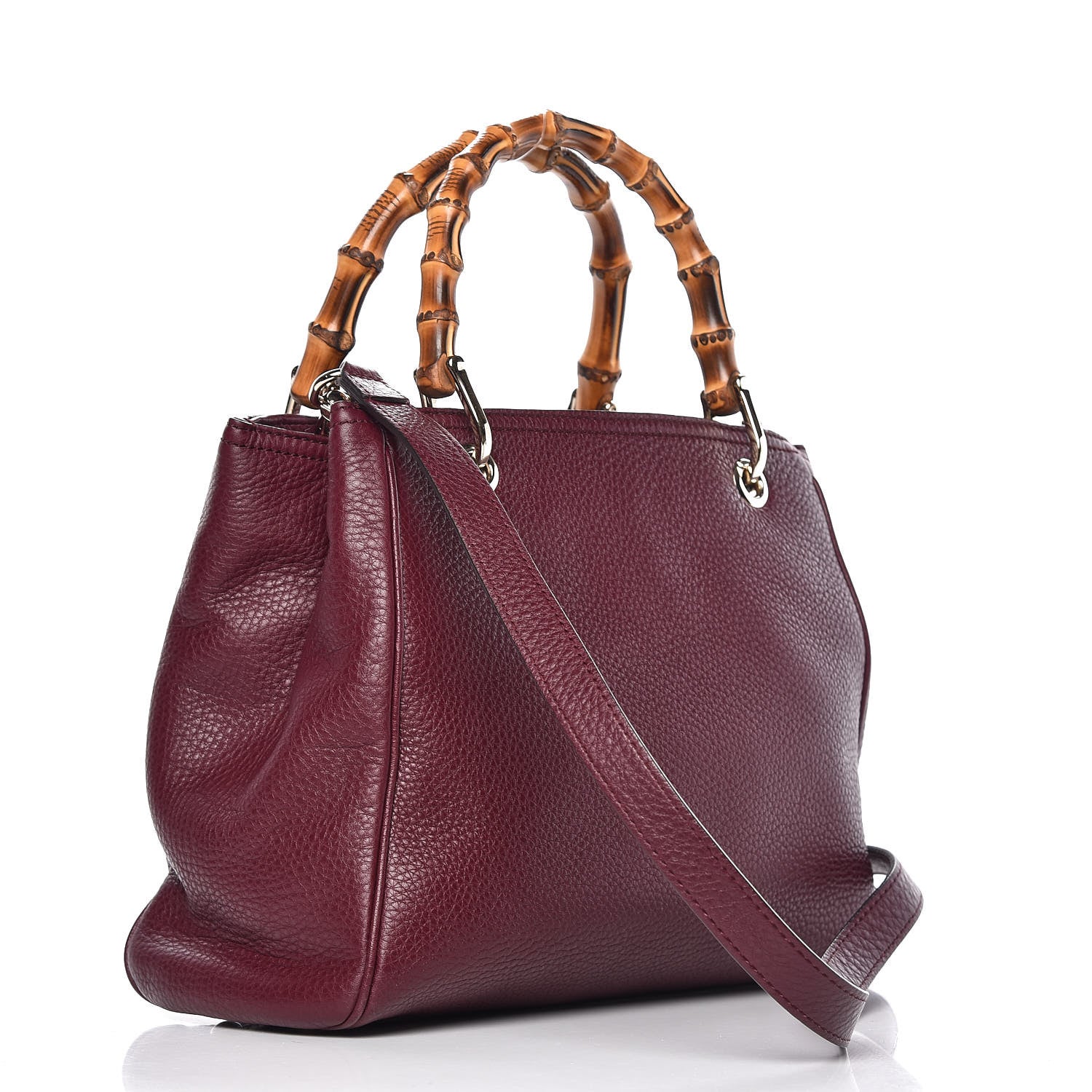 Gucci Calfskin Small Bamboo Shopper Tote Burgundy 3 of 9