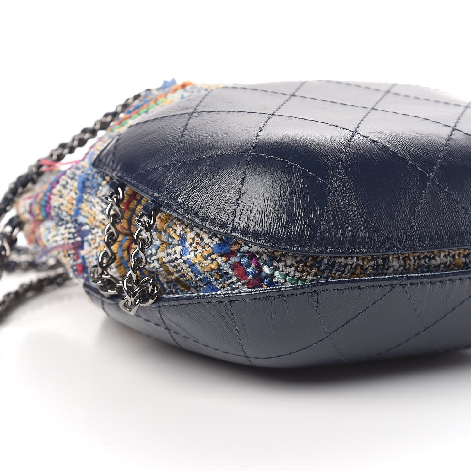 Chanel Tweed Calfskin Quilted Small Gabrielle Bucket Blue Multicolor 5 of 11