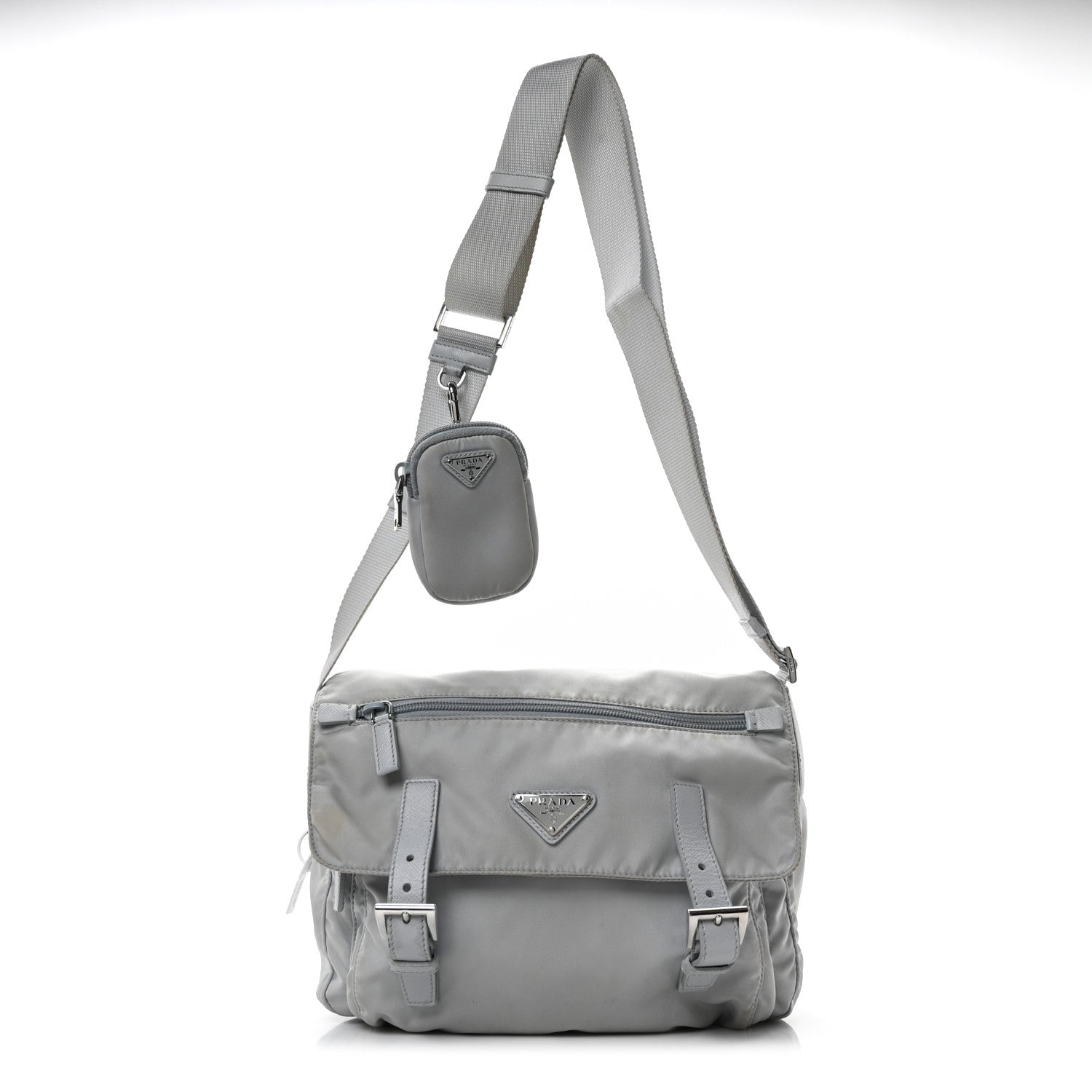 Prada Re-Nylon Vela Saffiano Pocket Double Buckle Messenger Shoulder Bag Fiordaliso 1 of 9