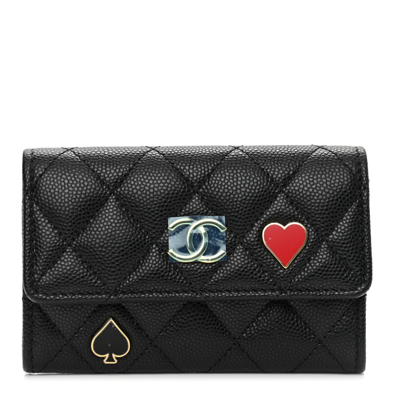 Chanel Caviar Quilted Enamel Coco Casino Flap Card Holder Wallet Black 1 of 9