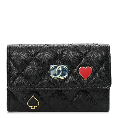 Chanel Caviar Quilted Enamel Coco Casino Flap Card Holder Wallet Black 1 of 9