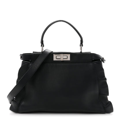 Fendi Vitello Seta Waves Bi-Color Medium Peekaboo Iconic Satchel Blue Notte Mostarda 1 of 10
