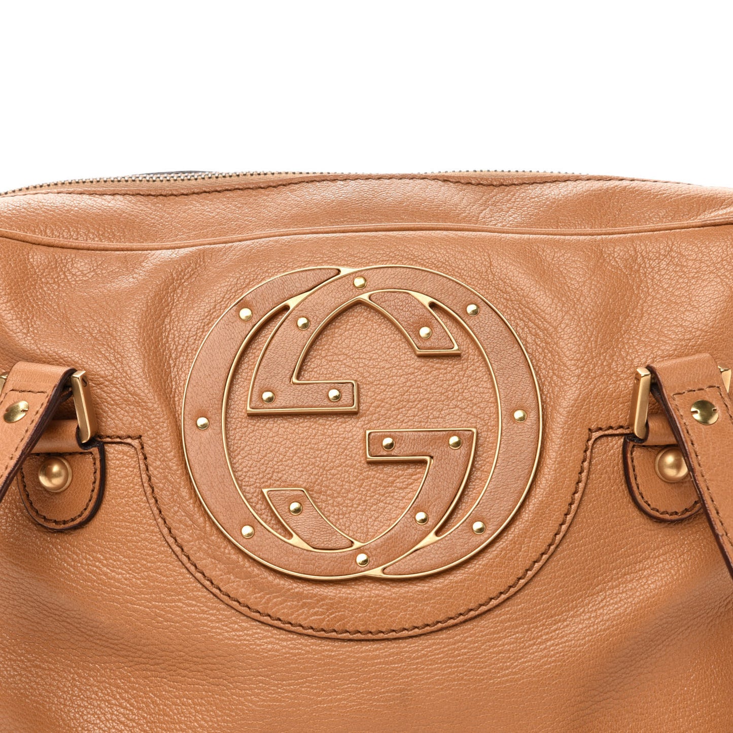 Pebbled Calfskin Studded Tote Brown