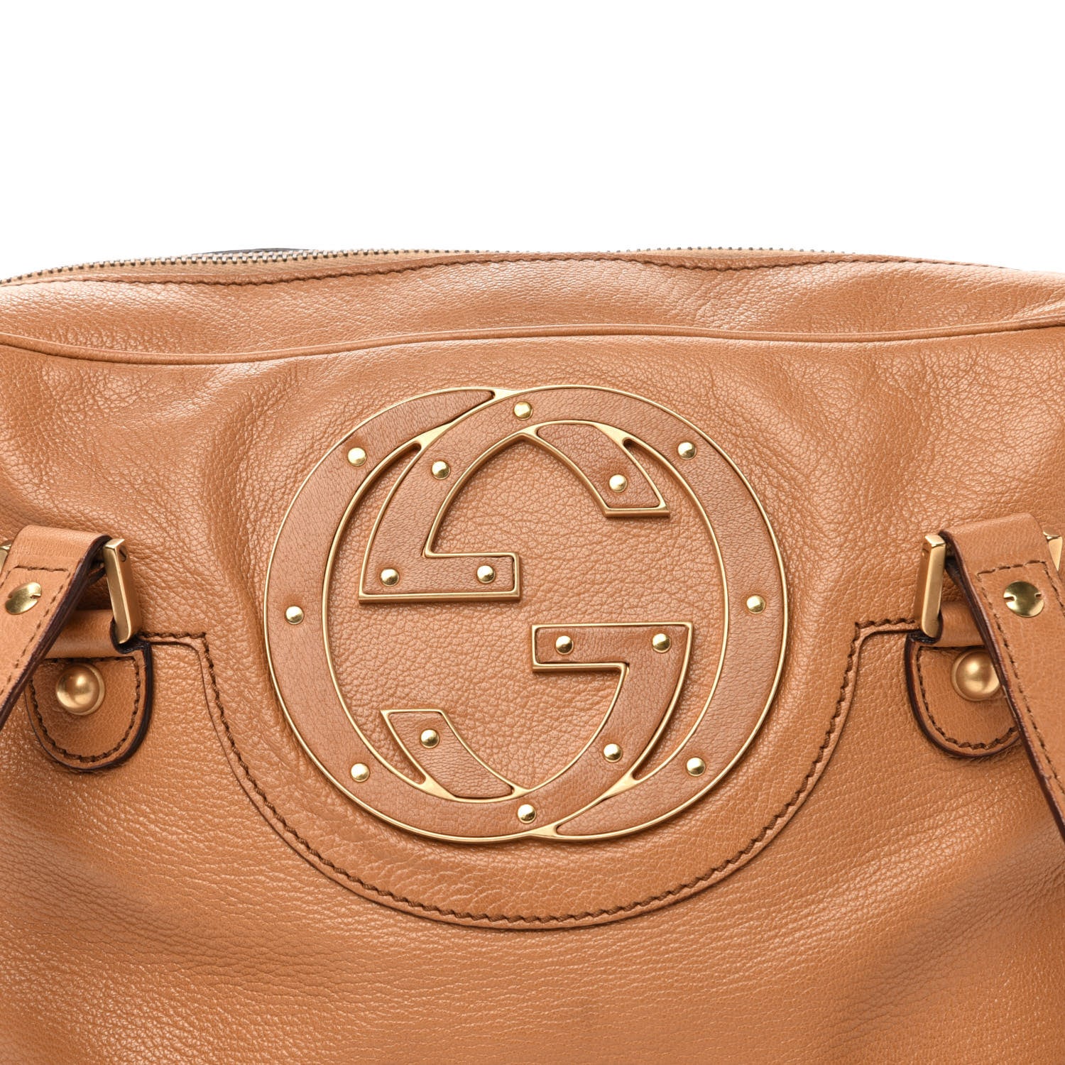 Gucci Pebbled Calfskin Studded Tote Brown 12 of 12