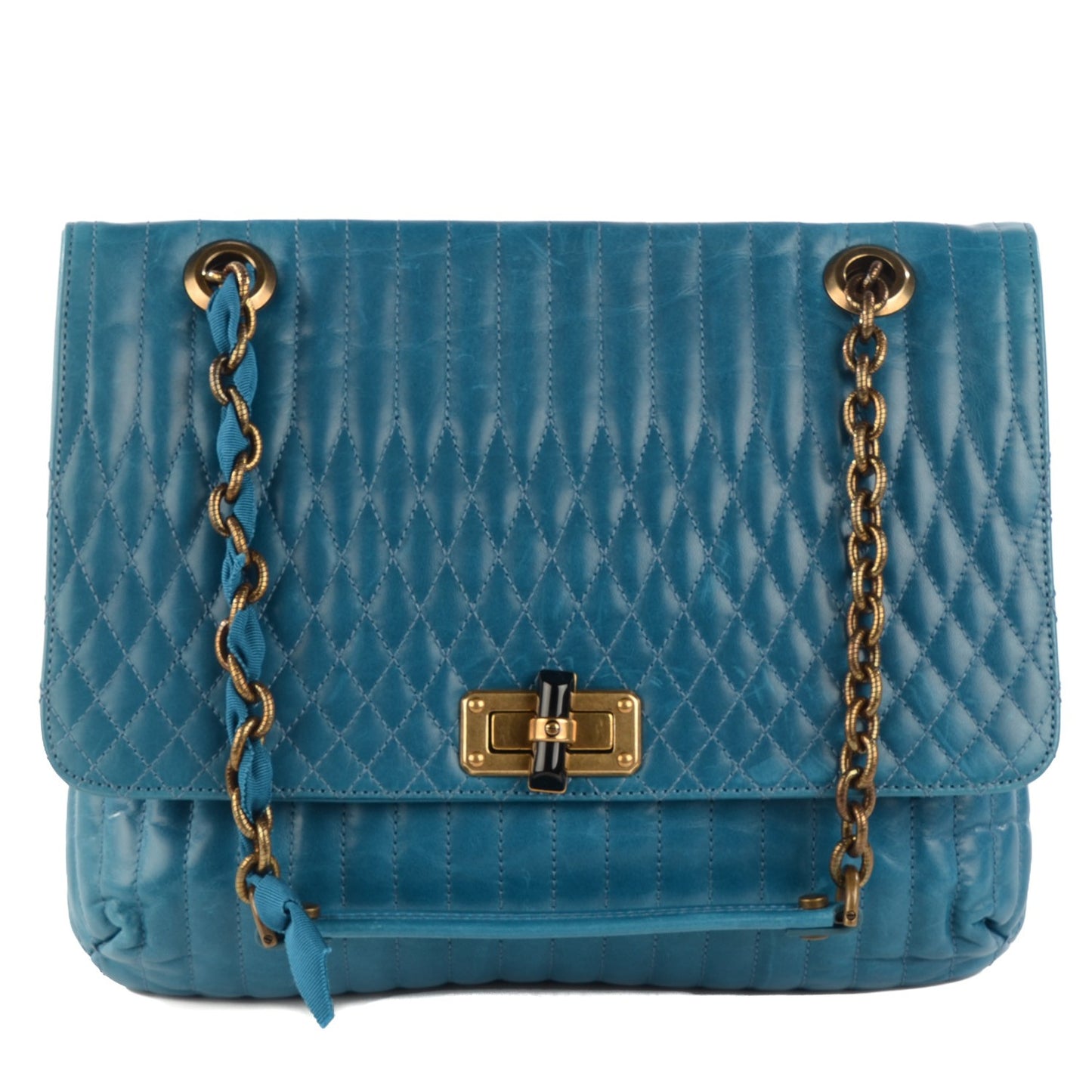 Calfskin Quilted Medium Happy Shoulder Bag Blue Petrole