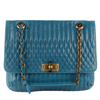 Lanvin Calfskin Quilted Medium Happy Shoulder Bag Blue Petrole 1 of 6