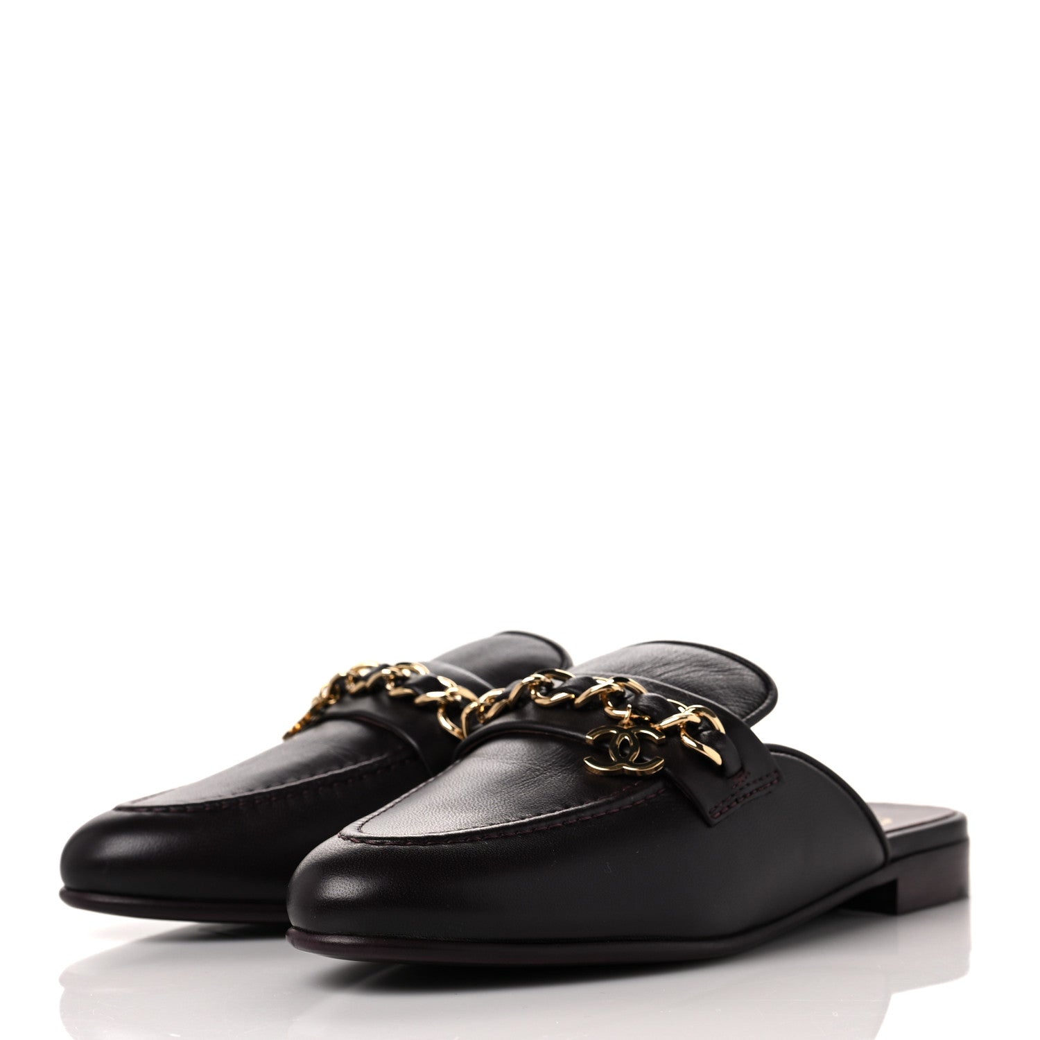Chanel Lambskin Chain CC Mules 37 Bordeaux 3 of 9