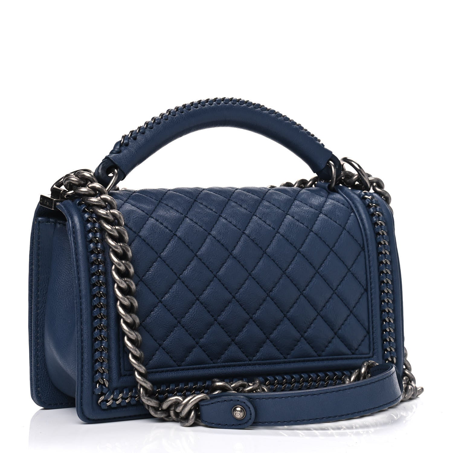Chanel Calfskin Quilted Medium Top Handle Boy Flap Blue 2 of 7