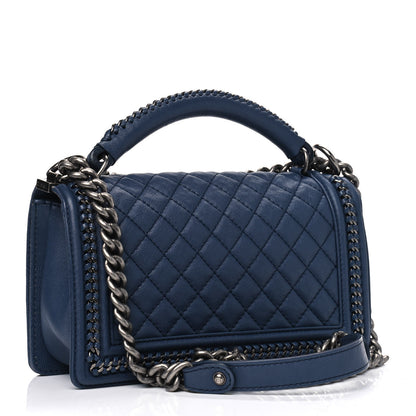 Chanel Calfskin Quilted Medium Top Handle Boy Flap Blue 2 of 7