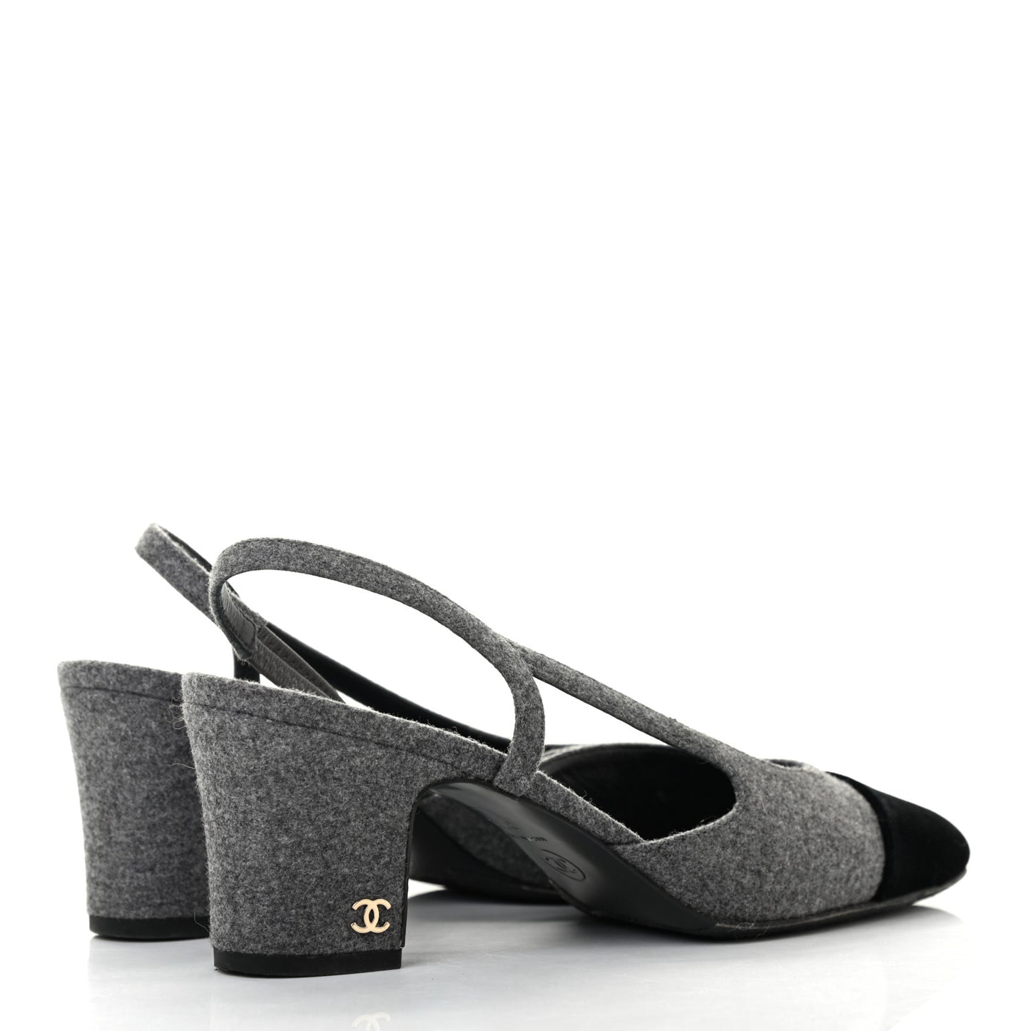 Wool Cap Toe CC Slingback Pumps 37.5 Black Dark Grey