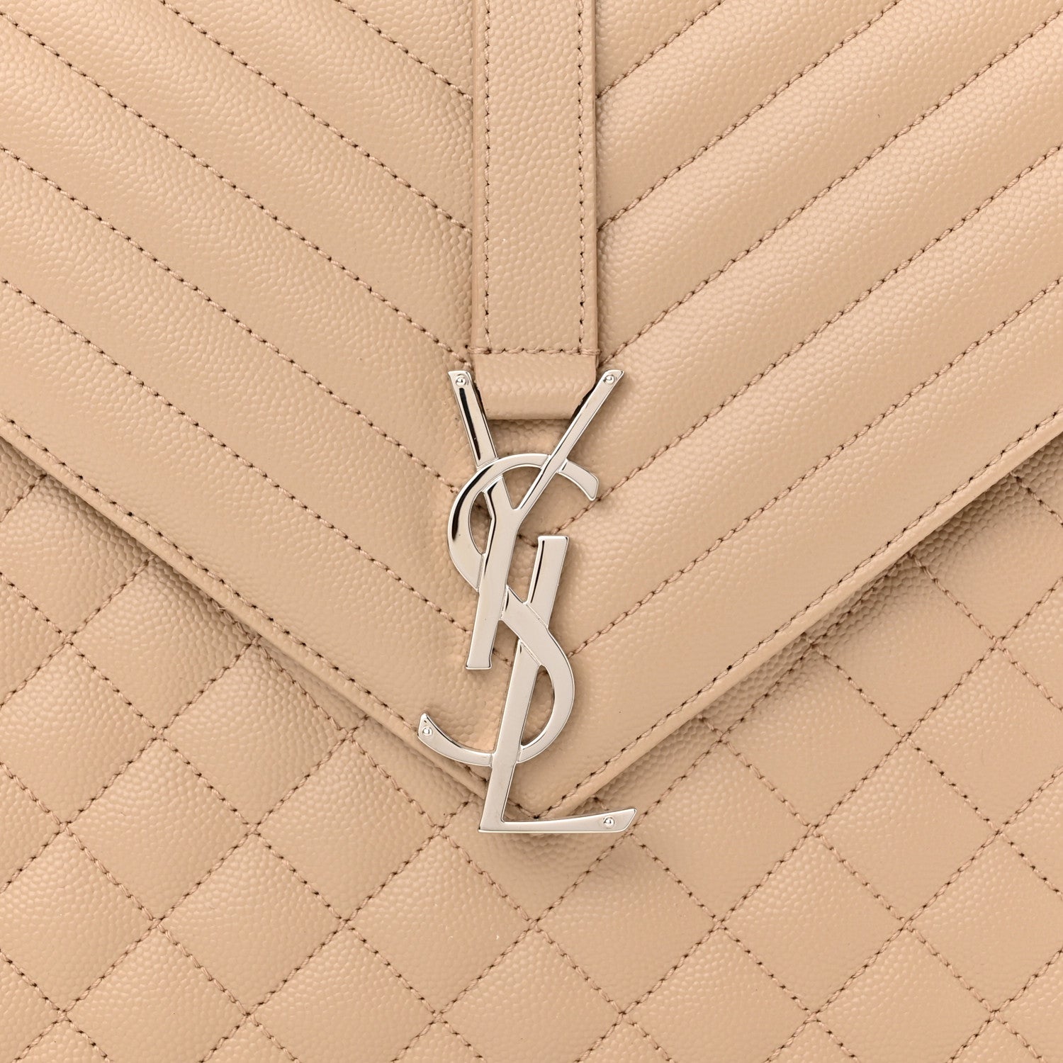 Saint Laurent Grain De Poudre Mixed Matelasse Large Triquilt Monogram Satchel Dark Beige 9 of 12