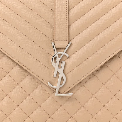 Saint Laurent Grain De Poudre Mixed Matelasse Large Triquilt Monogram Satchel Dark Beige 9 of 12