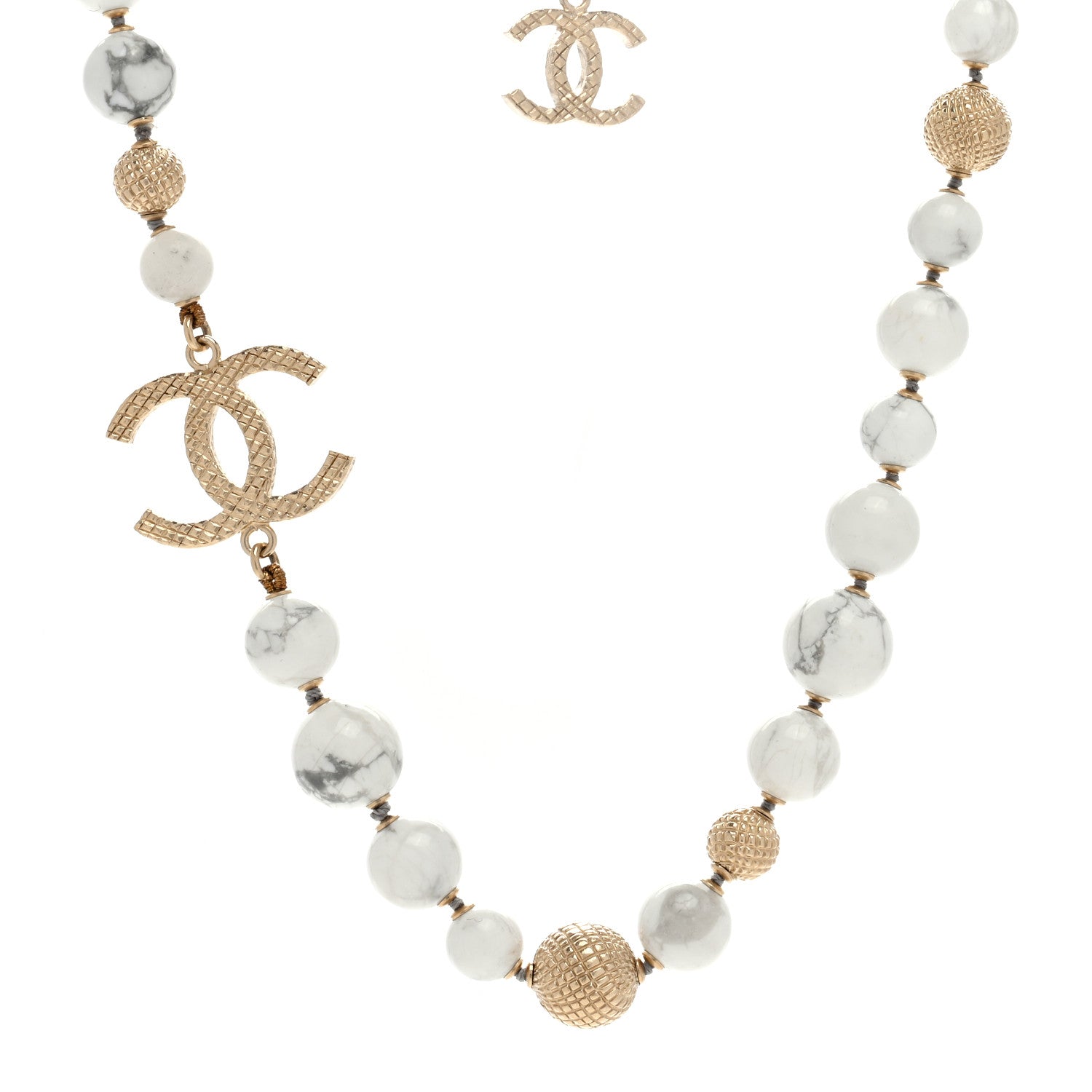 Chanel Marble Beaded CC Necklace Gold White 1 of 3