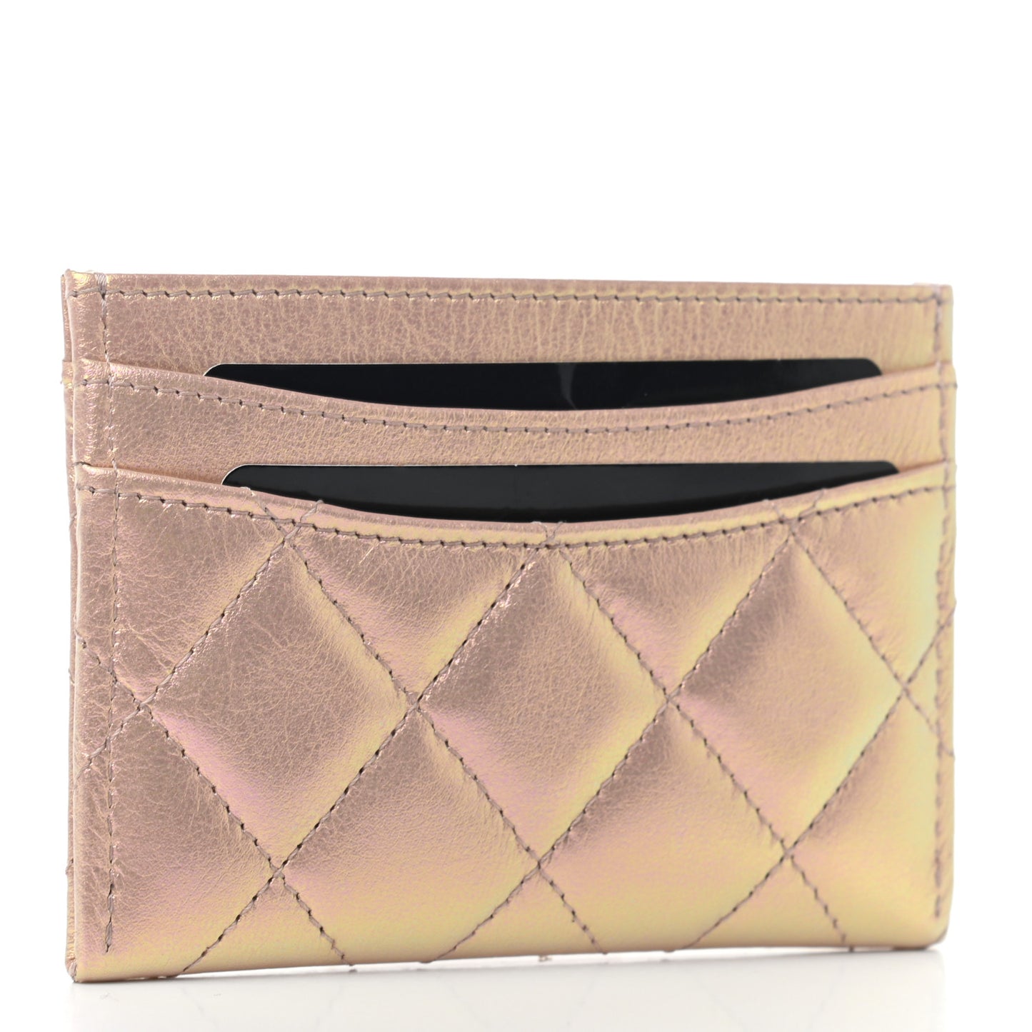 Iridescent Calfskin Quilted Card Holder Pink