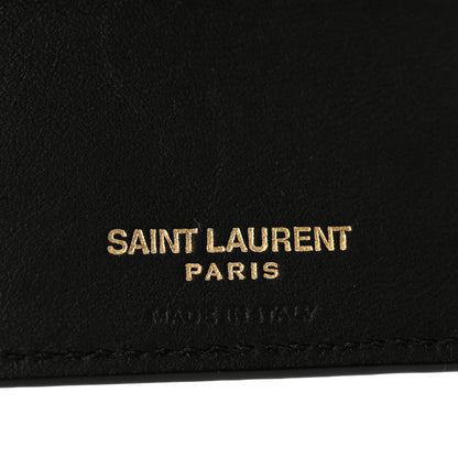 Saint Laurent Calfskin Crocodile Embossed Tiny Monogram Bill Clip Wallet Black 6 of 7