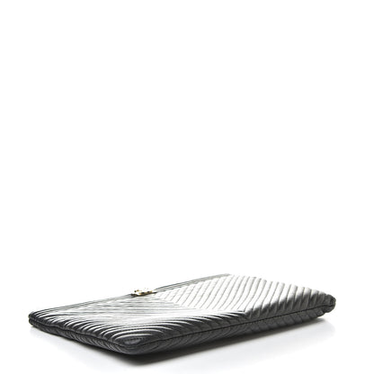 Chanel Calfskin Chevron Medium Boy Cosmetic Case Black 4 of 11