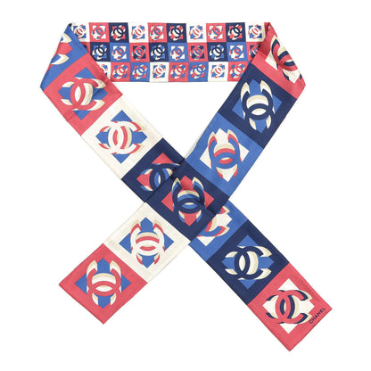 Chanel Silk CC Slim Bandeau Scarf Blue Red White 1 of 3