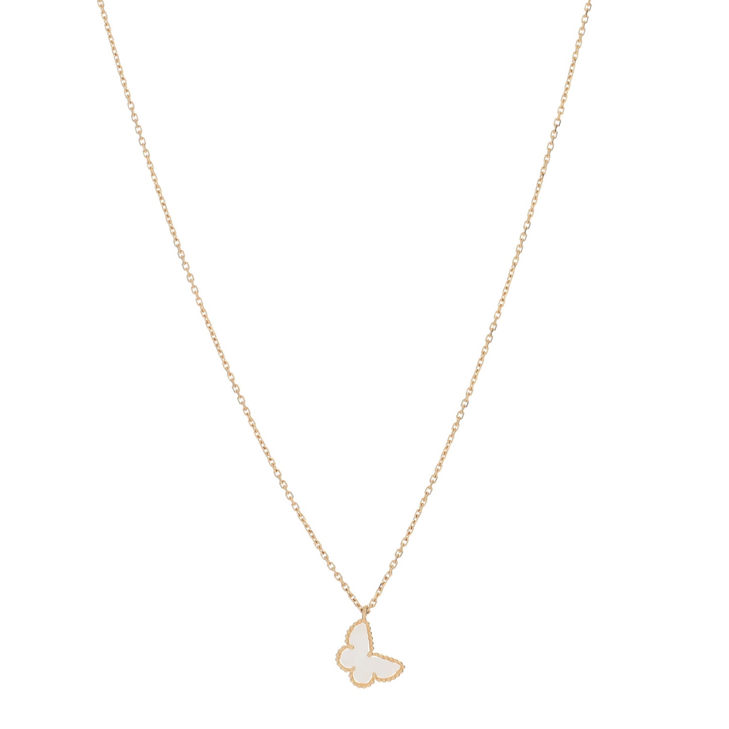 18K Yellow Gold Mother of Pearl Sweet Alhambra Butterfly Pendant Necklace