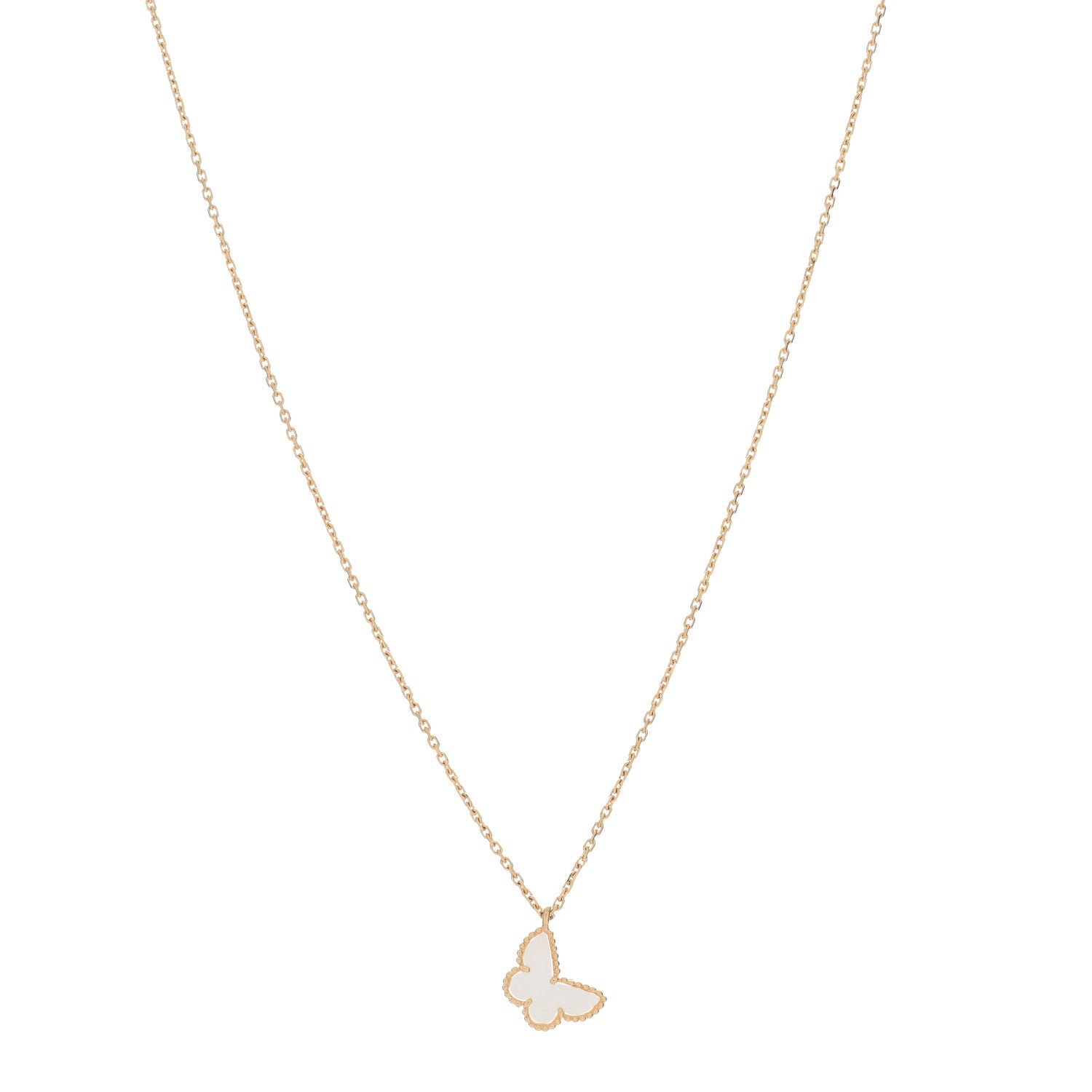 Van Cleef & Arpels 18K Yellow Gold Mother of Pearl Sweet Alhambra Butterfly Pendant Necklace 1 of 4