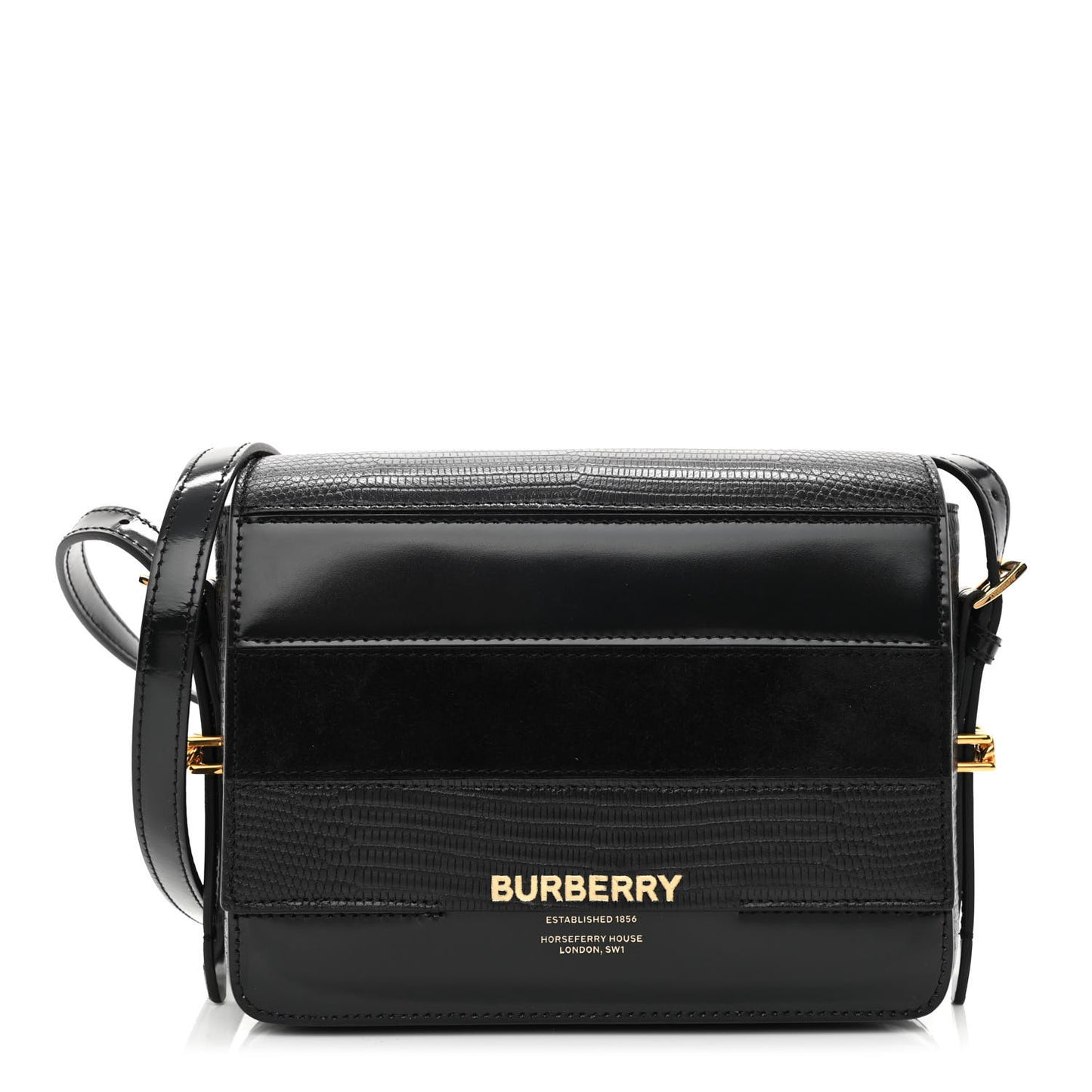 Calfskin Lizard Embossed Two Tone Small Grace Bag Black