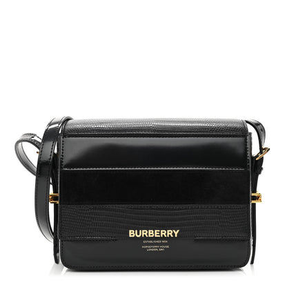Burberry Calfskin Lizard Embossed Two Tone Small Grace Bag Black 1 of 12