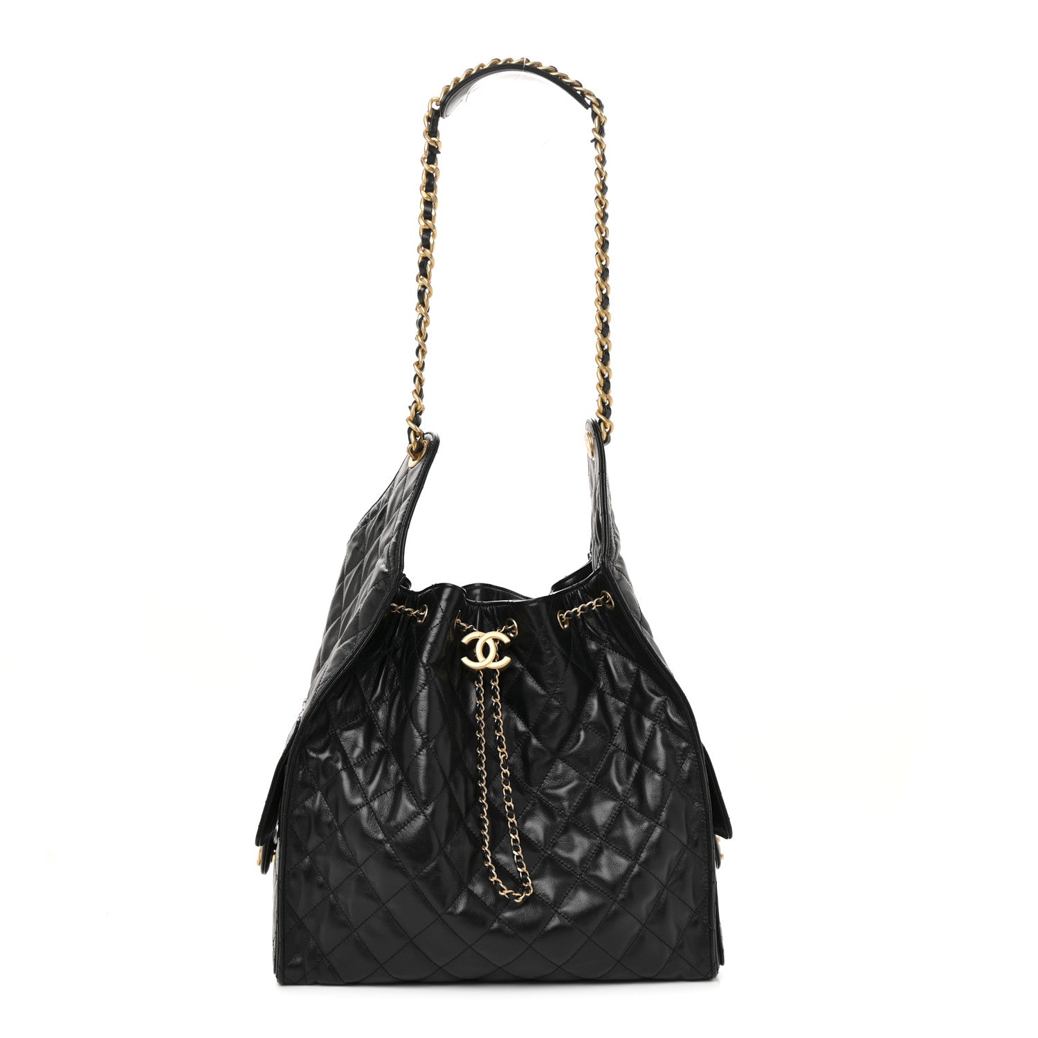 Chanel Shiny Crumpled Calfskin Quilted Medium Chanel 25 Handbag Black 1 of 21