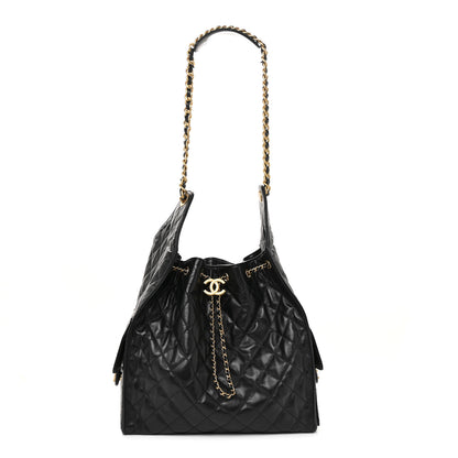 Chanel Shiny Crumpled Calfskin Quilted Medium Chanel 25 Handbag Black 1 of 21