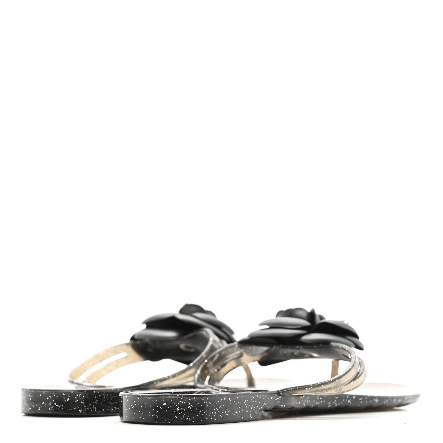 Chanel Glitter Jelly Camellia Thong Sandals 37 Black 5 of 10