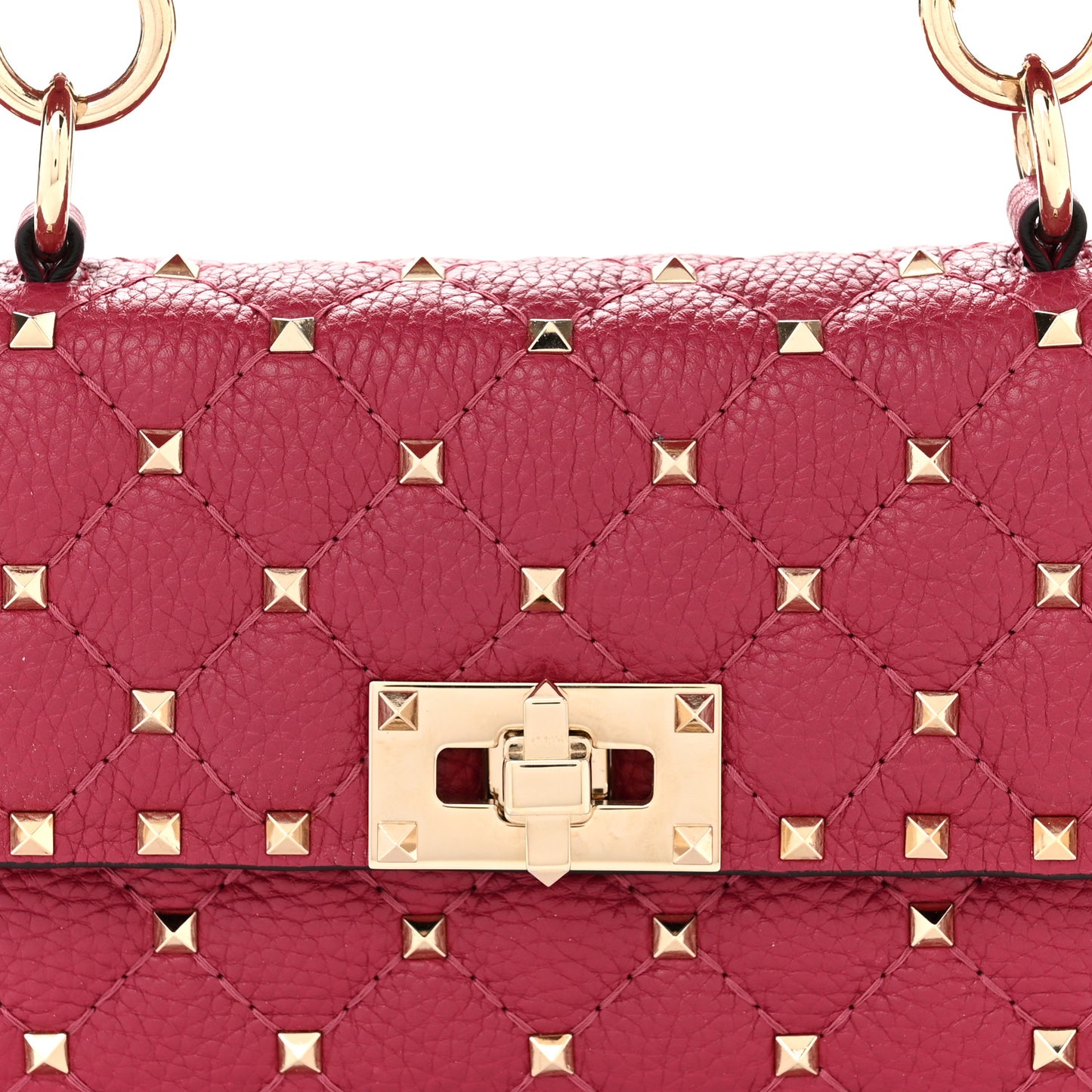 Grained Calfskin Small Rockstud Spike Shoulder Bag Berry Pink