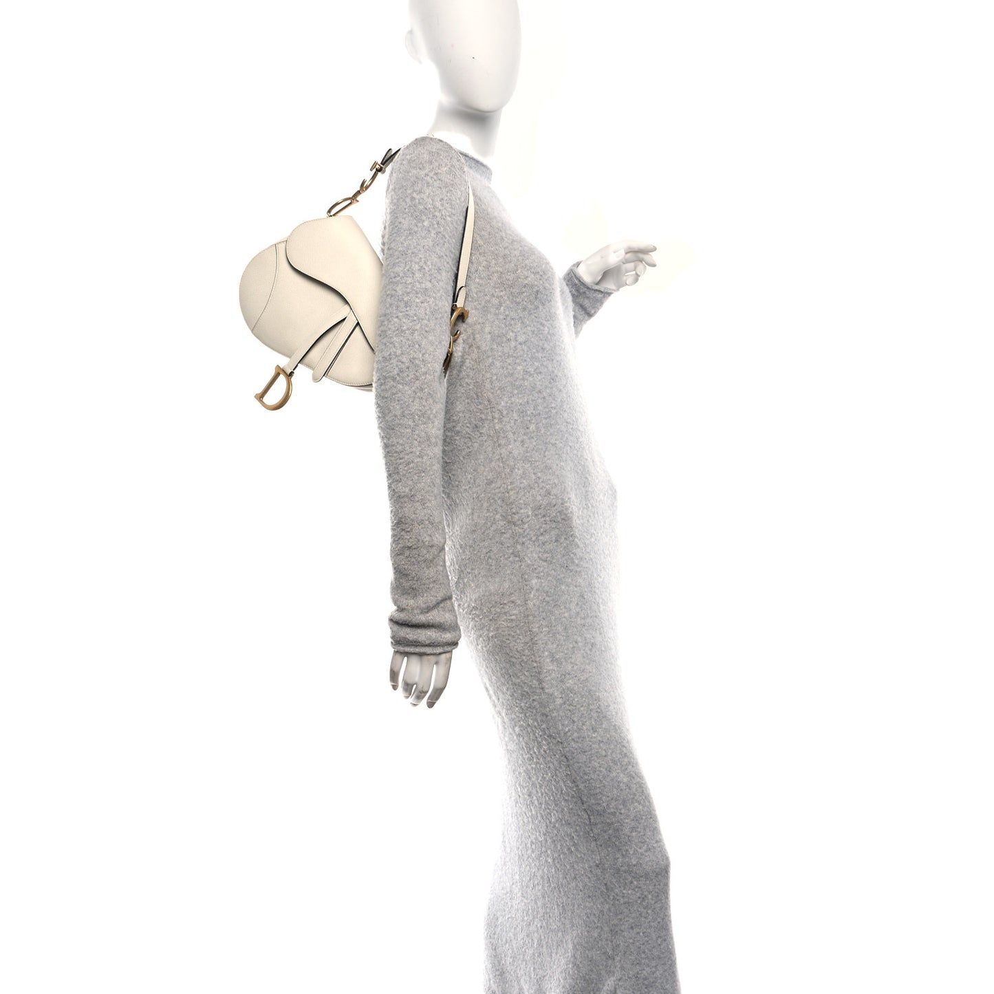Grained Calfskin Saddle Bag White
