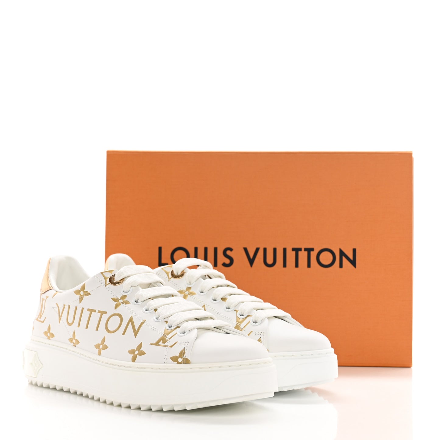 Calfskin Monogram Debossed Logo Time Out Sneakers 37 White Gold