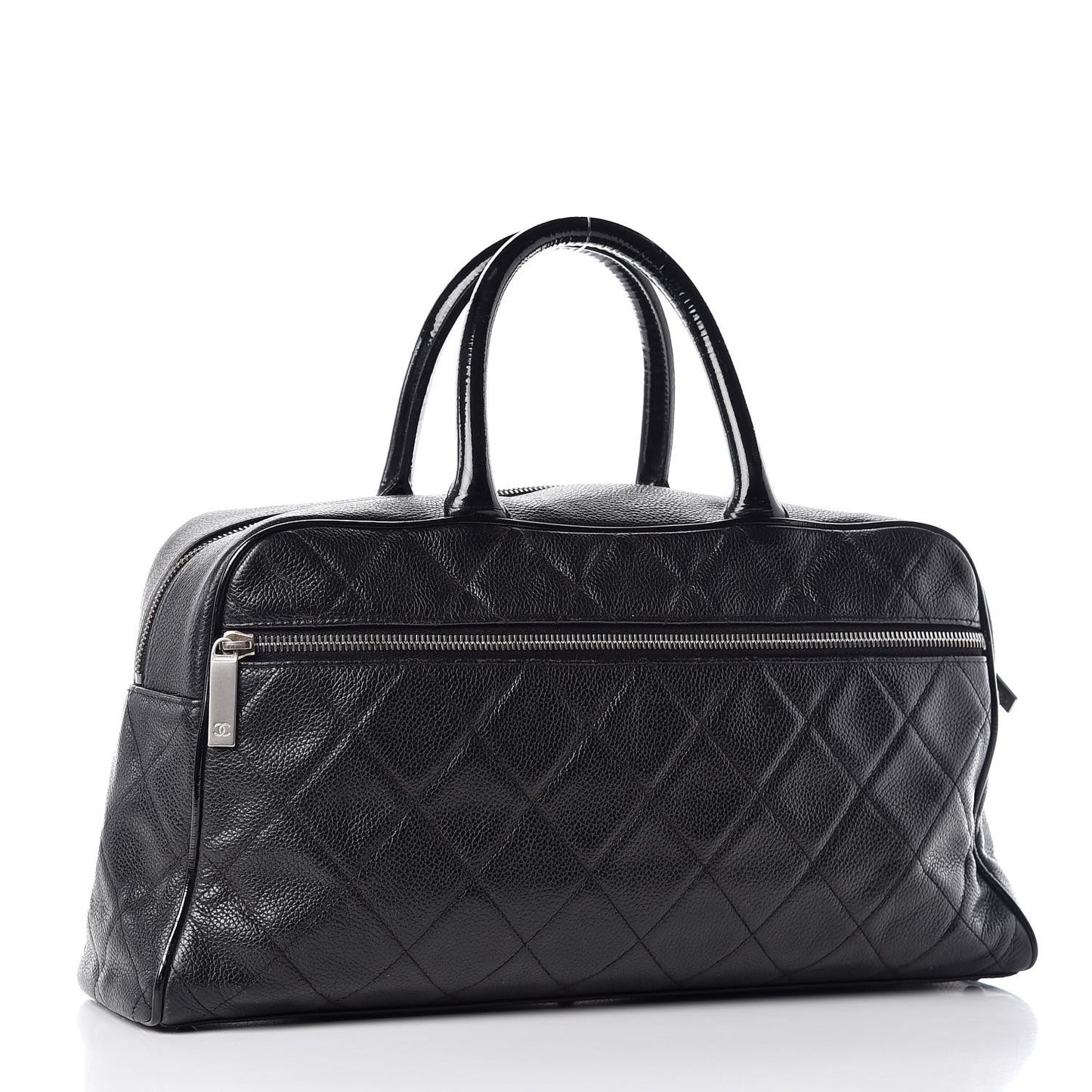 Caviar Patent Quilted Large Bowler Black