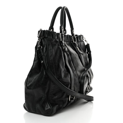 Miu Miu Vitello Lux Gathered Tote Black 3 of 14