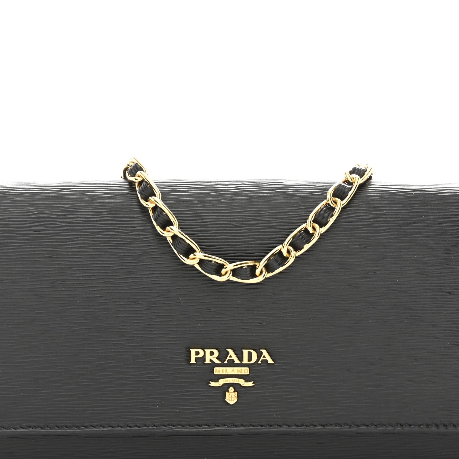 Prada Vitello Move Metal Oro Chain Wallet Black 1 of 10