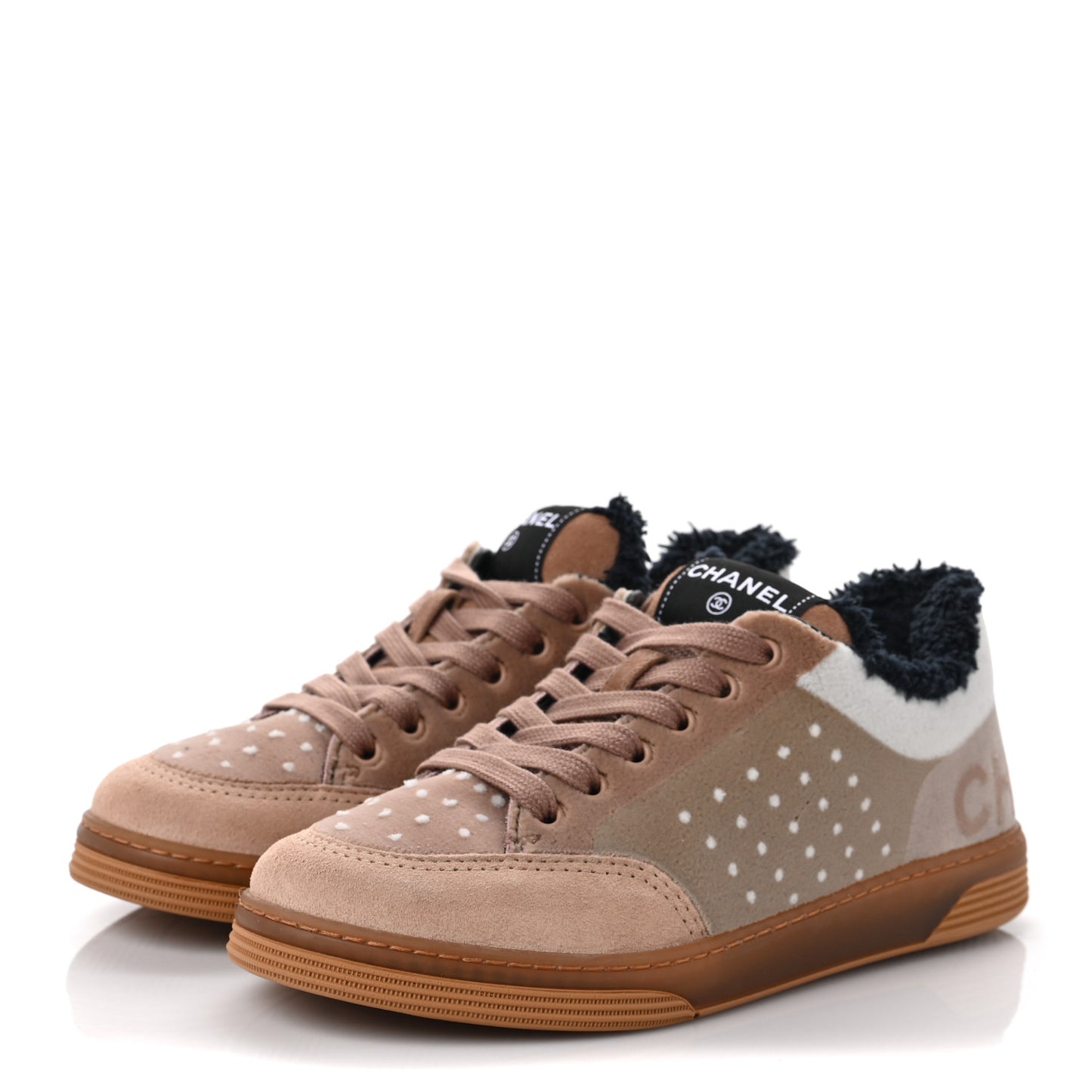 Fabric Suede Calfskin Logo Sneakers 36 Light Beige