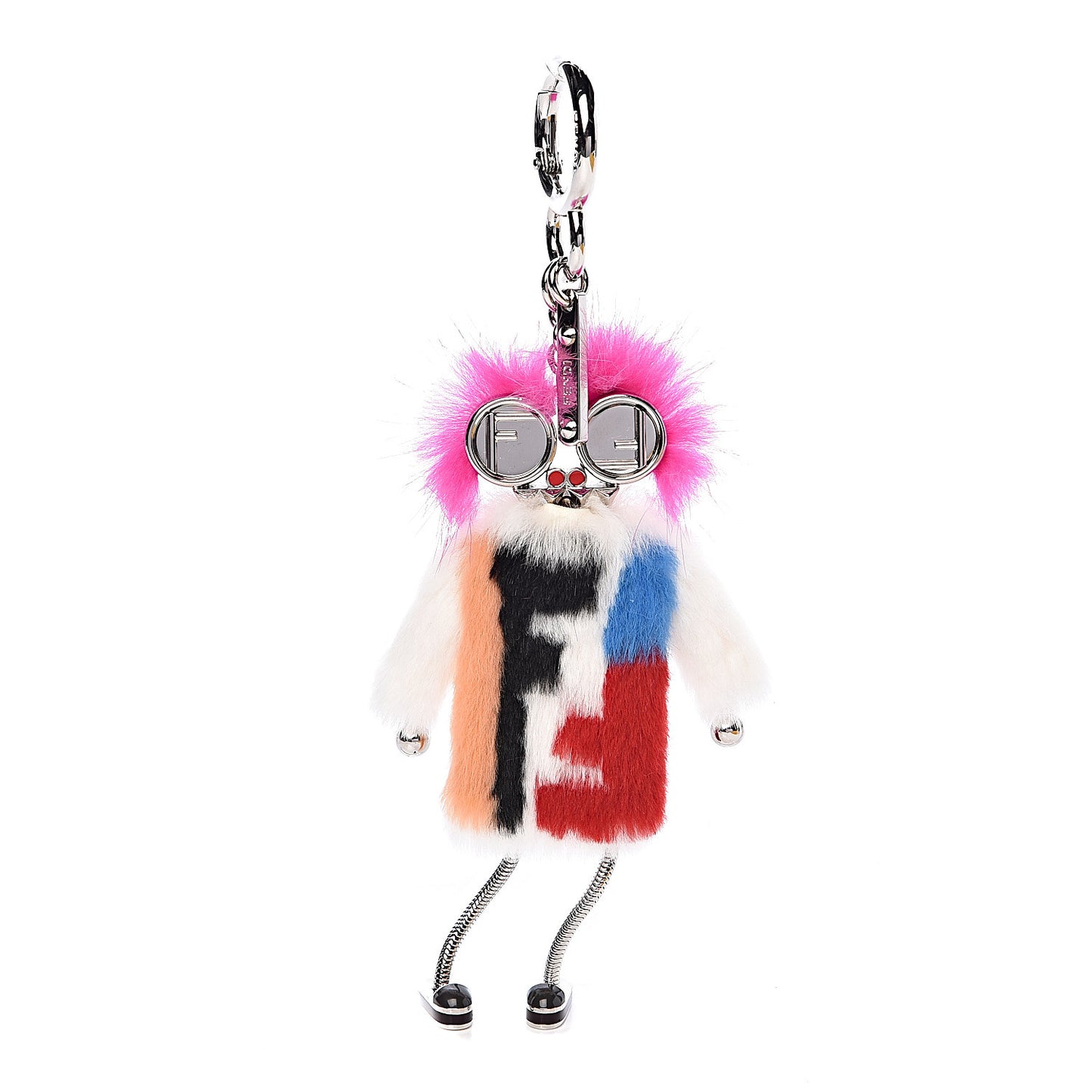 Rabbit Mink Fox Fur F is Fendi Teen Witch Bag Charm White Multicolor