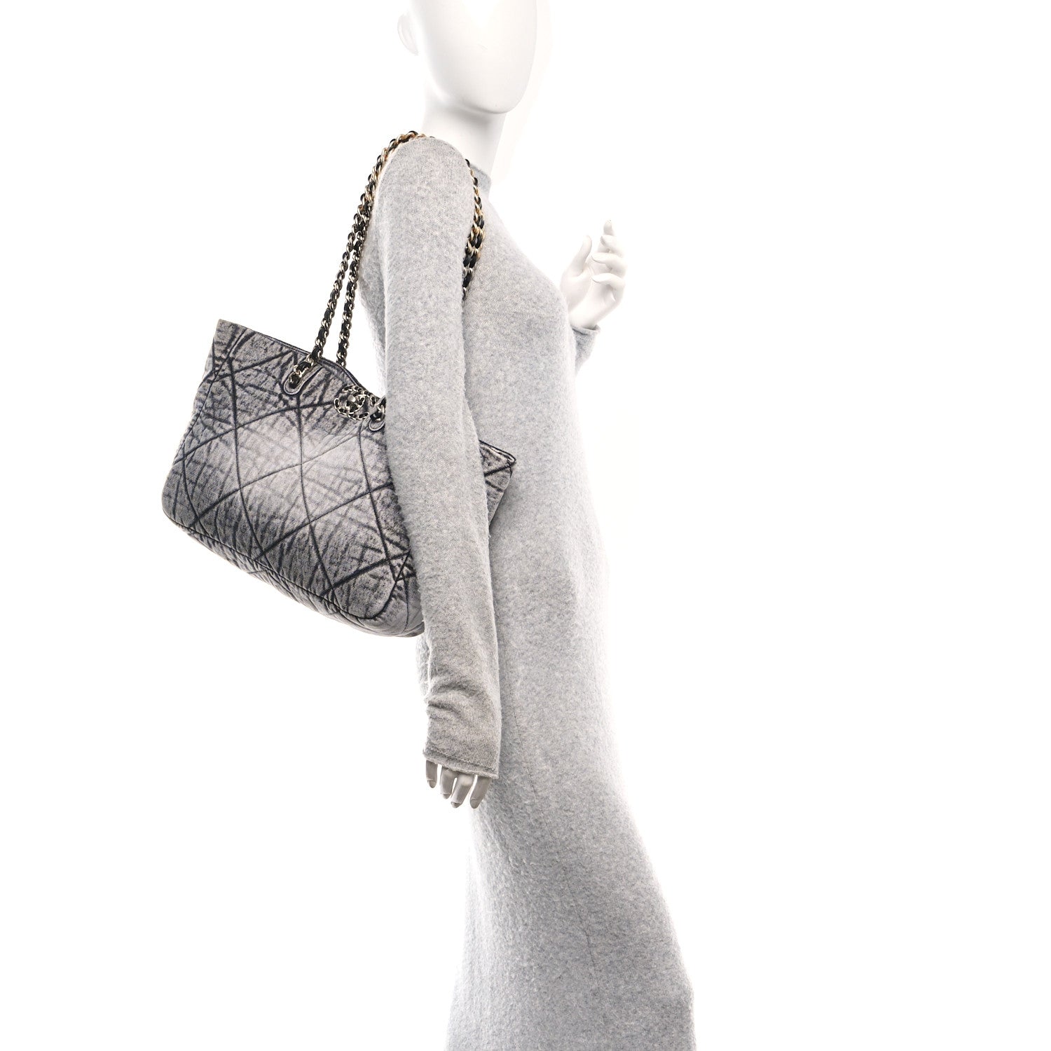 Chanel Washed Denim Quilted Chanel 19 East West Shopping Bag Black White 2 of 10
