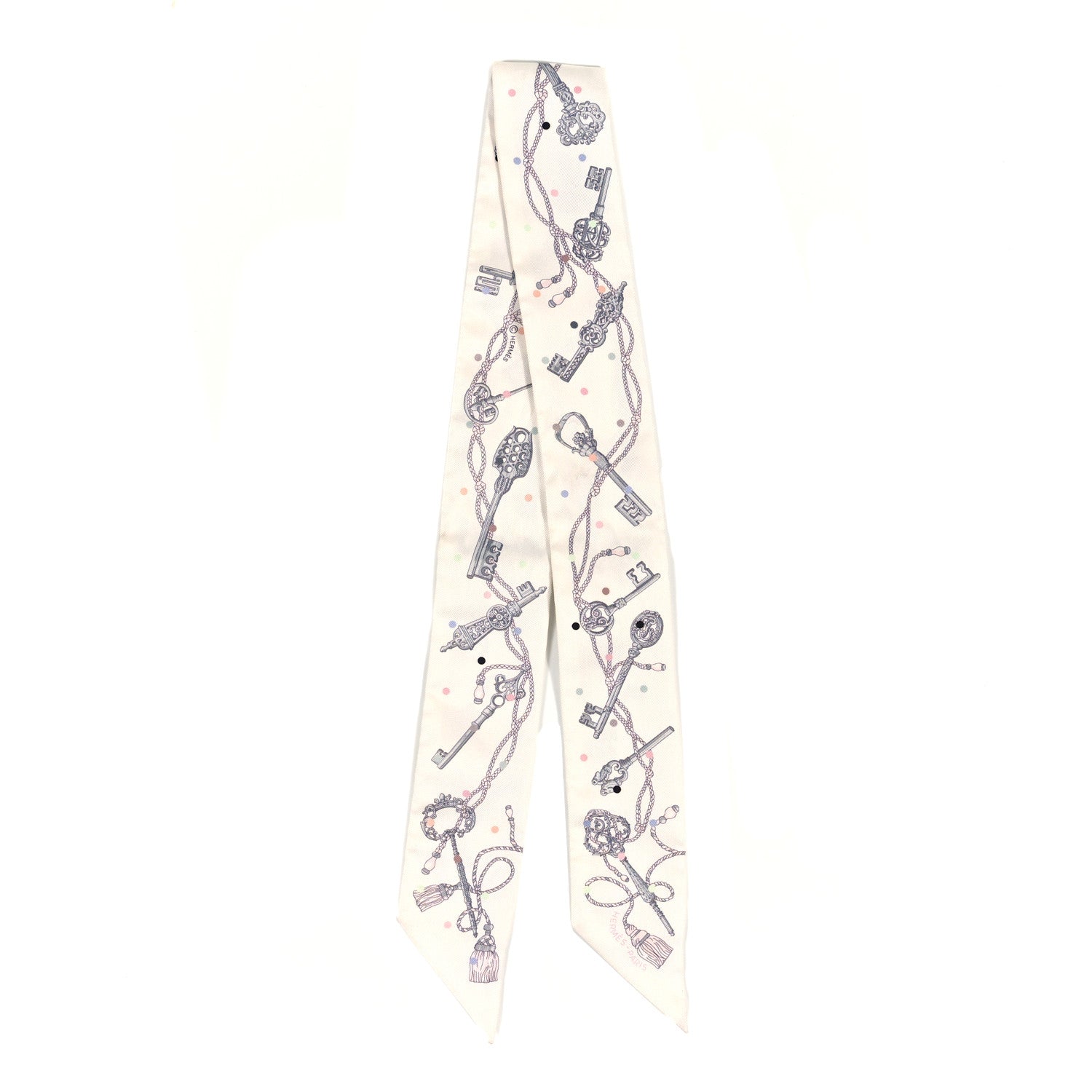 Hermes Silk Les Cles A Pois Twilly White Gris Acier 2 of 4