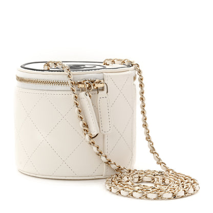 Chanel Lambskin Quilted Round Small Vanity Case With Chain White Black 3 of 11